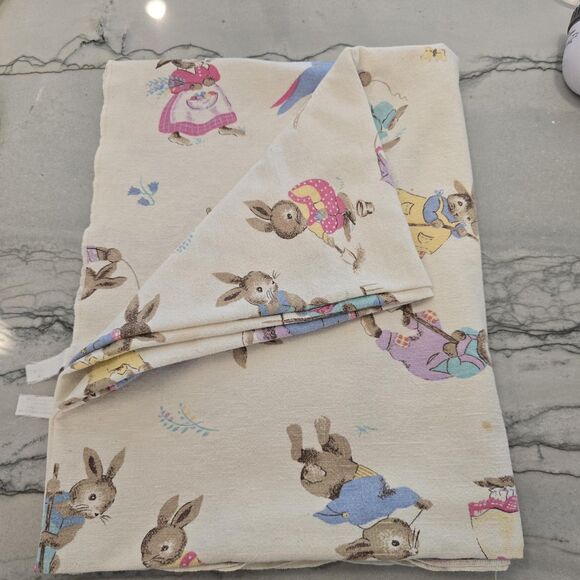 80s VTG Avon Home Fashions Cotton Flannel Bunny Rabbit Throw Blanket Easter - Picture 10 of 12